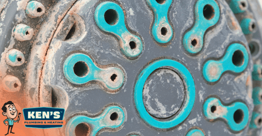 Hard water buildup on a showerhead